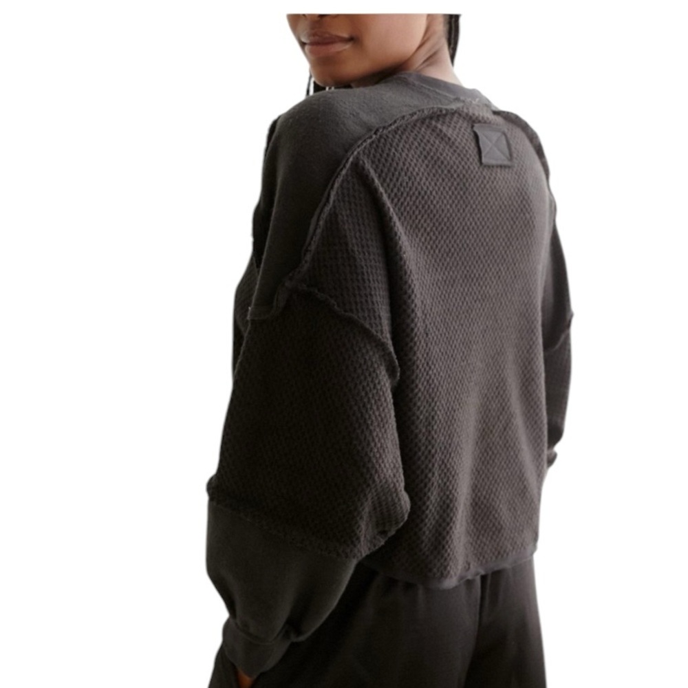 Urban Outfitters UO Out From Under Mel Cozy Pieced Henley Top Black S - Picture 3 of 14